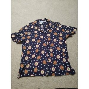 Vintage Pendleton Rayon Button Down Shirt Women's 12 Anchors Stars Blue